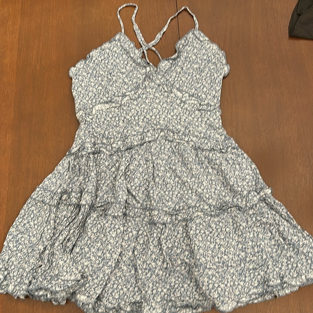 Altar’d State strappy dress, grey/blue with white flowers.